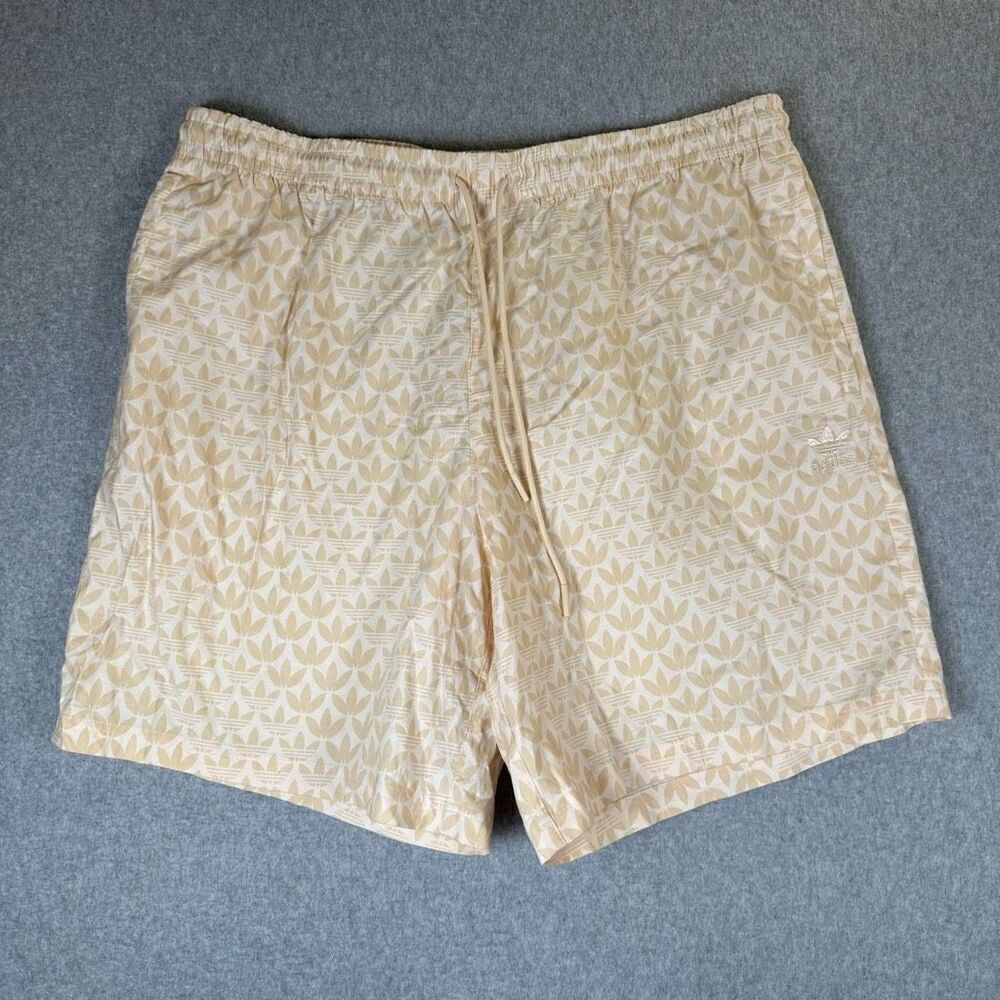 Adidas originals mens 2xl mono all over print shorts drawstring tan beige white